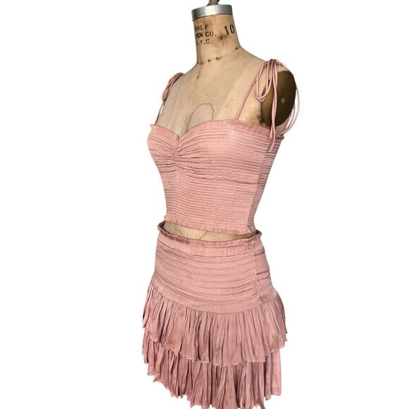 RESET Pink Smocked Crop Top & Ruffle Skirt Set Size S - Picture 4 of 7